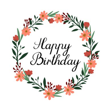 İyi ki doğdun el tebrik kartı vektör hat yazı. Çiçek çelenk