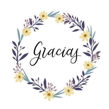 Gracias. Eyvallah içinde İspanyol hat tebrik kartı. Vektör çizim