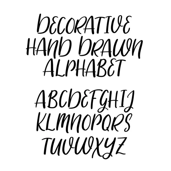 Dekoratives handgezeichnetes Alphabet, handgeschriebene Vektorschrift. Buchstaben im Pinselstil — Stockvektor