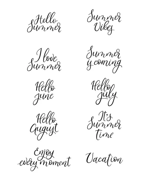 Set kaligrafi musim panas. Liburan kutipan, frasa dan kata-kata. Tulisan tangan - Stok Vektor