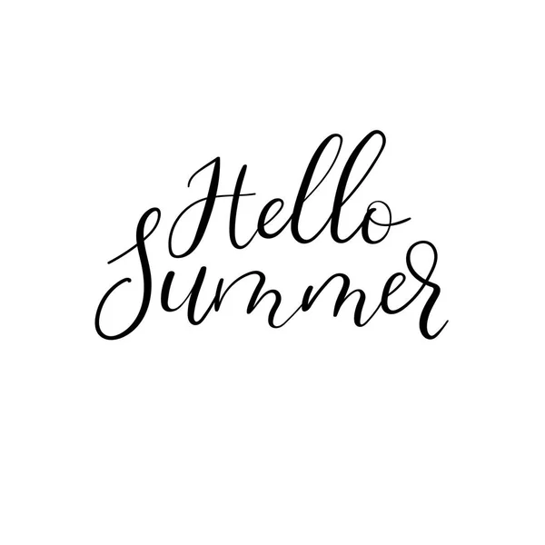 Hola Summer Hand Lettering Inscription. Tarjeta de felicitación de verano. Caligrafía de pincel . — Archivo Imágenes Vectoriales