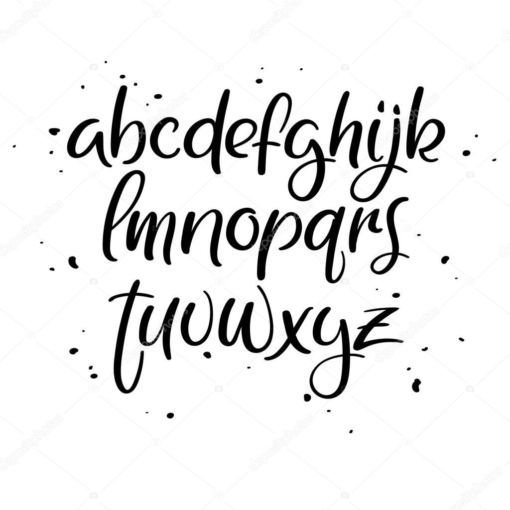 Brushpen alphabet. Modern calligraphy font. Handwritten letters. Vector illustration.