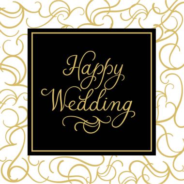 Mutlu düğün modern hat yazıt. Düğün tipografi şablonları.