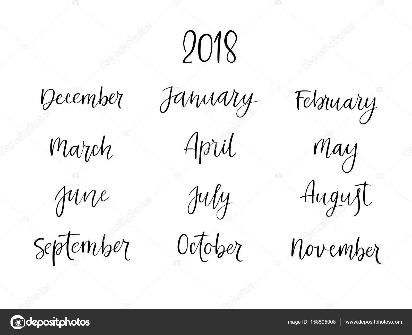 Hand lettering names of months. Modern calligraphy. Handwritten vector ...