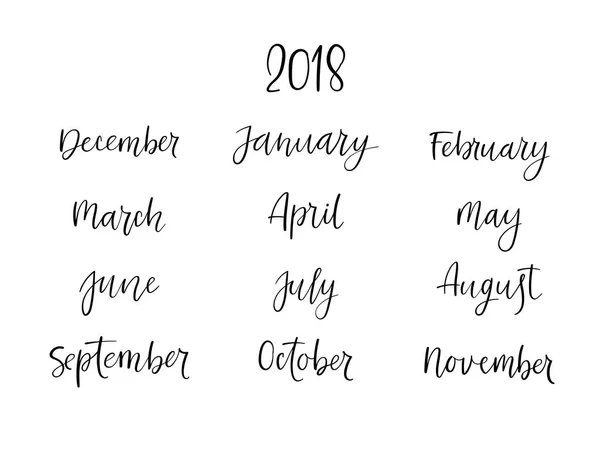 Nombres de letras de mano de meses. Caligrafía moderna. Calendario vectorial manuscrito — Vector de stock