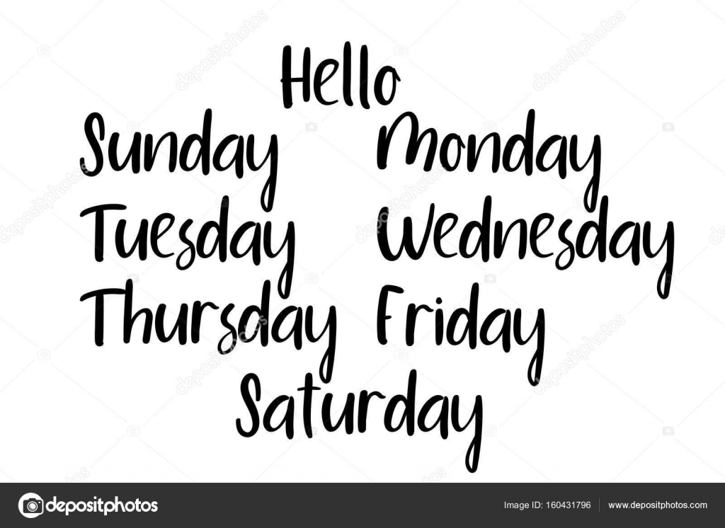 Lettering In Spanish Days Of The Week Monday Tuesday Wednesday