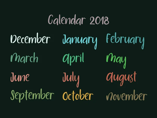 Ręcznie napisane nazwy miesięcy. Nowoczesna kaligrafia. Kalendarz wektorowy 2018 — Wektor stockowy