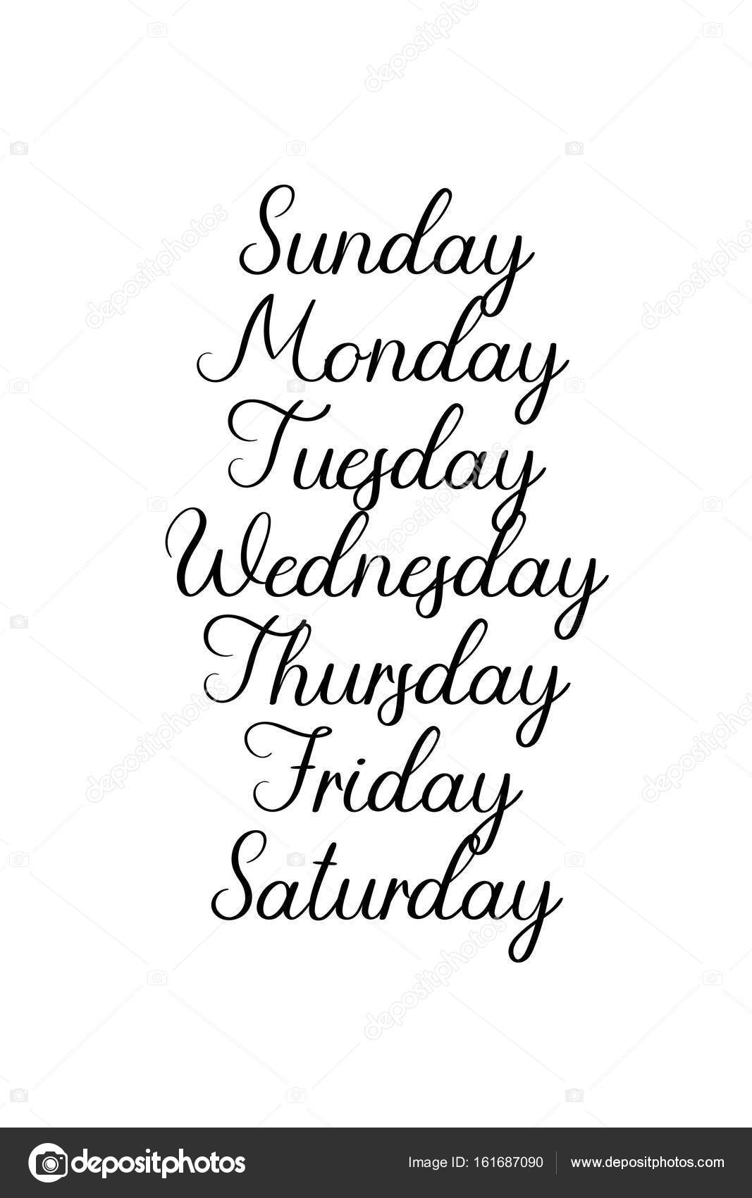 Lettering Days of Week Sunday, Monday, Tuesday, Wednesday, Thursday, Friday,  Saturday. Modern Calligr…