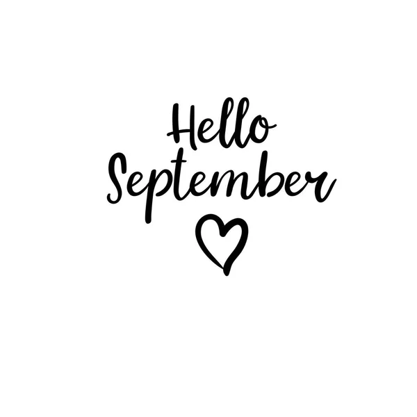 Hola Septiembre. Caligrafía moderna. Tarjeta manuscrita — Vector de stock