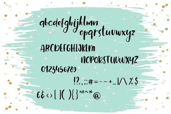 Calligraphic alphabet. Handwritten brush font. Uppercase, lowercase, numbers. Wedding calligraphy — Stock Vector