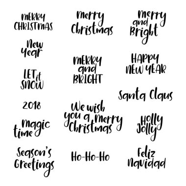 Noel, yeni yıl hat küme. El yazı ifadeler. Tebrik kartları