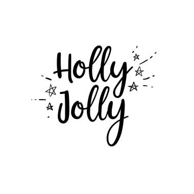 Holly Jolly el yazısı yazıt. El yazı tatil ifade, Hat sanatı hocası, vektör çizim