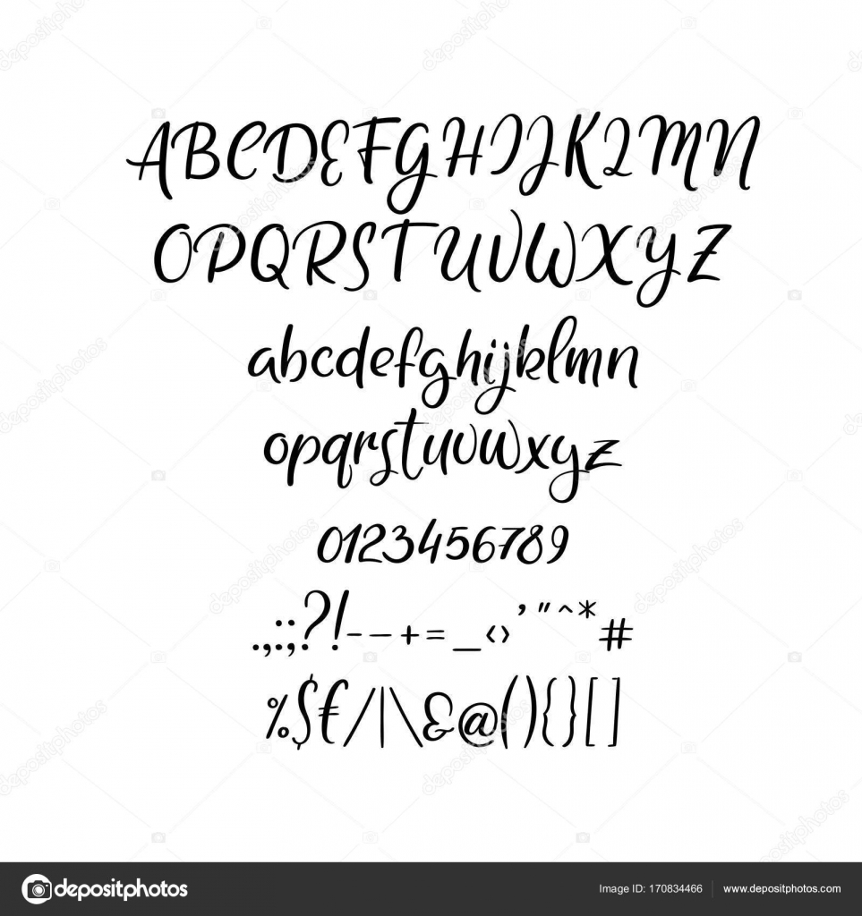 Handwritten vector font. Hand drawn brush style alphabet. Modern ...