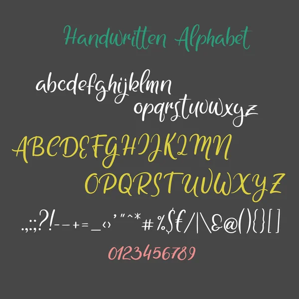 Handgezeichnetes Alphabet. Handgeschriebene Pinselschrift. Großbuchstaben, Kleinbuchstaben, Ampersand, Zeichen. Hochzeitskalligrafie — Stockvektor