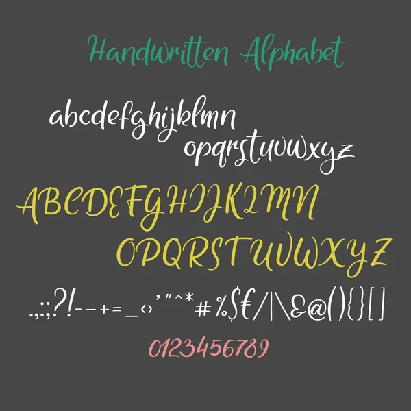 Ручний намальований алфавіт. Ручний шрифт пензля. Верхній регістр, нижній регістр, амперленд, символи. Весільна каліграфія — стоковий вектор