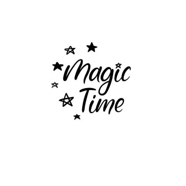 Sihir zamanı el tebrik kartı vektör Illistration yazı. Modern hat.