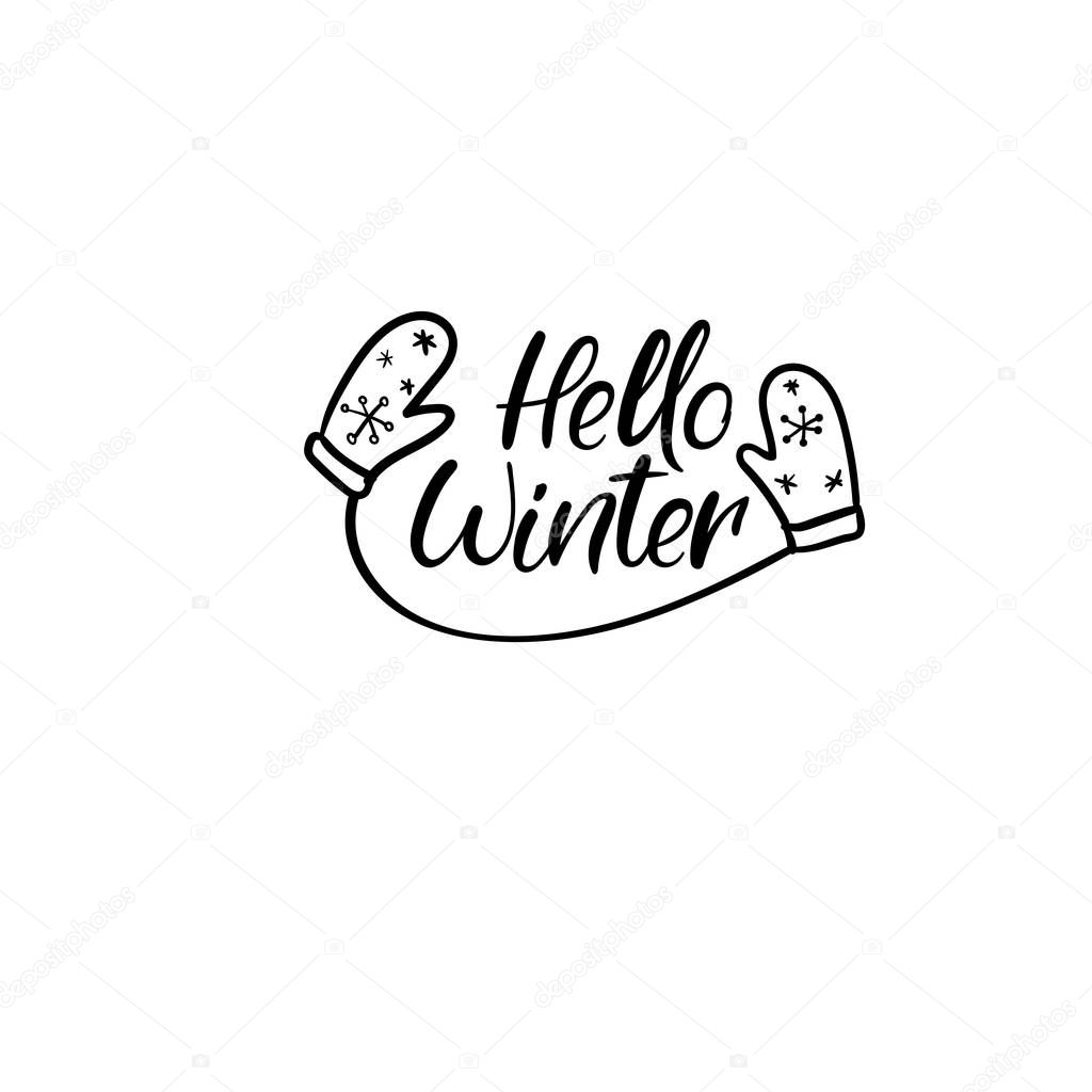 Hello winter Hand Lettering Greeting Card. Vector Illistration. Modern Calligraphy.