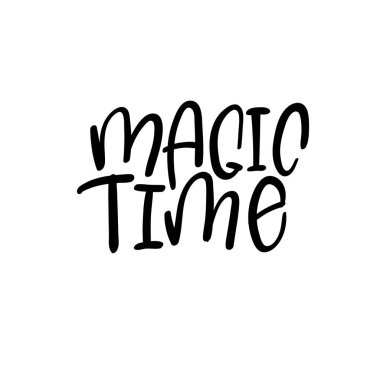 Sihir zamanı el tebrik kartı vektör Illistration yazı. Modern hat.