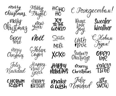Mutlu Noeller ve mutlu yeni yıl kartları kümesi. Modern hat.