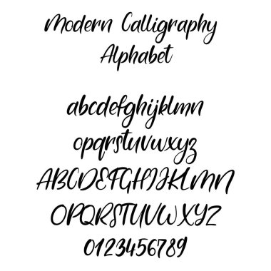 El yazısı fırça harfler. ABC. Modern hat. El yazı vektör alfabesi