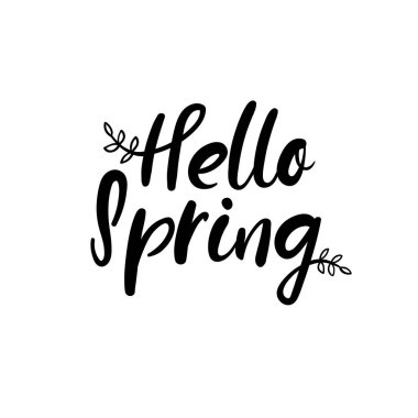 Merhaba bahar el yazı yazıt. Tebrik kartı fırça hat bahar. Vektör çizim.