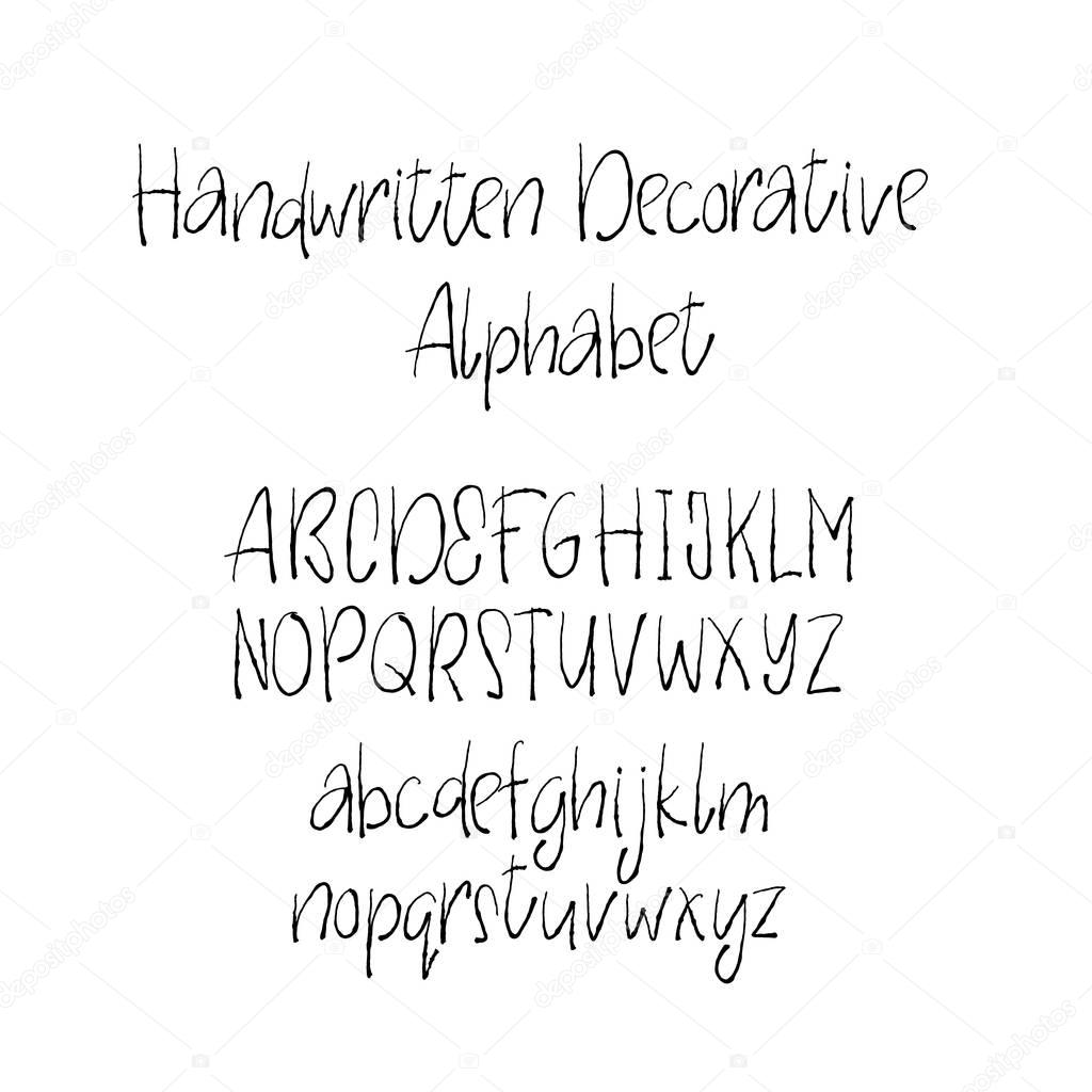 Decorative alphabet in horror style.. Handwritten brush letters. Uppercase, lowercase. Hand drawn Vector ABC for your Designs: wallpaper, pattern, poster, postcard, logo, wedding invitation.