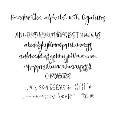 Dekoratif el çekilmiş alfabe. El yazısı fırça yazı tipi. Modern hat Abc.