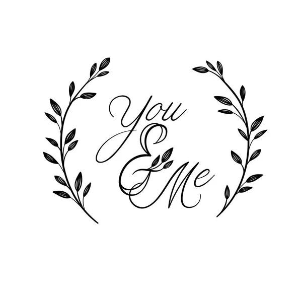 U en Me hand belettering inscriptie. Moderne kalligrafie groet Card. Vector geïsoleerd op witte achtergrond — Stockvector