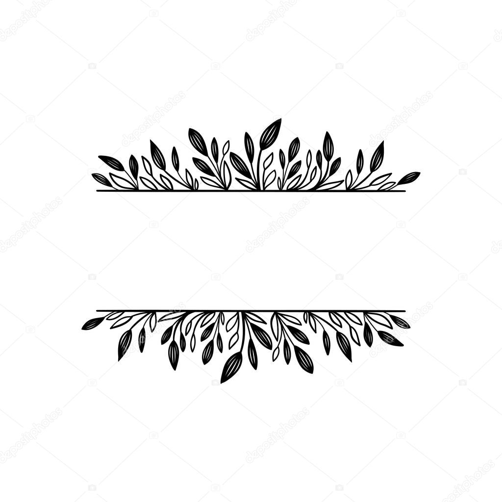 Hand drawn vector frame. Floral border for your text. Decorative elements for design. Vintage and rustic styles