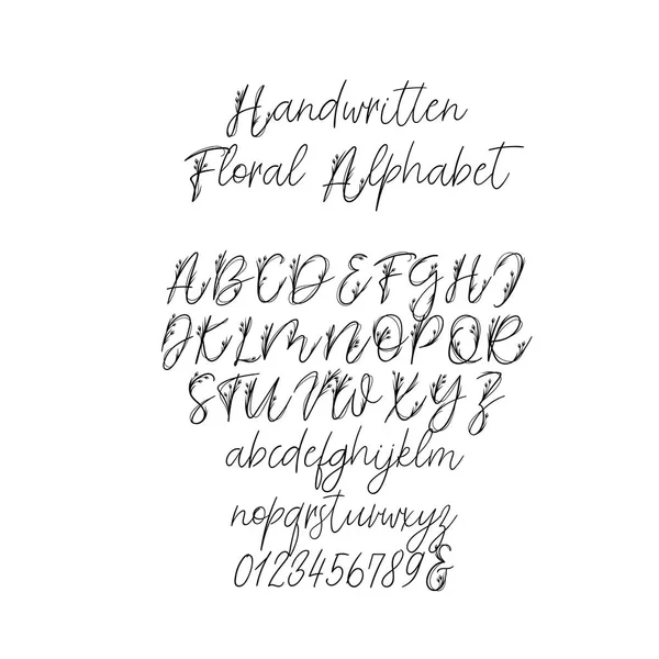 Kalligrafie alfabet. Exclusief bloemen Letters. Decoratieve kwast van handgeschreven lettertype voor bruiloft Monogram, Logo, uitnodiging — Stockvector