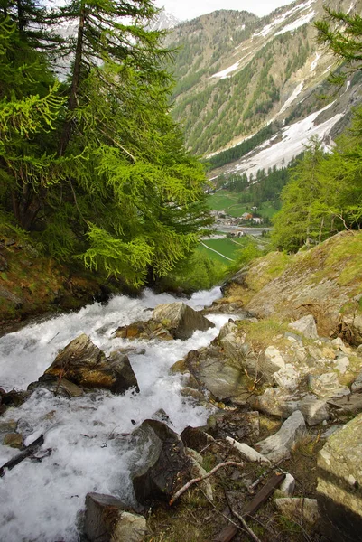 Alpine creek på spåret till fristad Sella, Cogne dalen. — Stockfoto