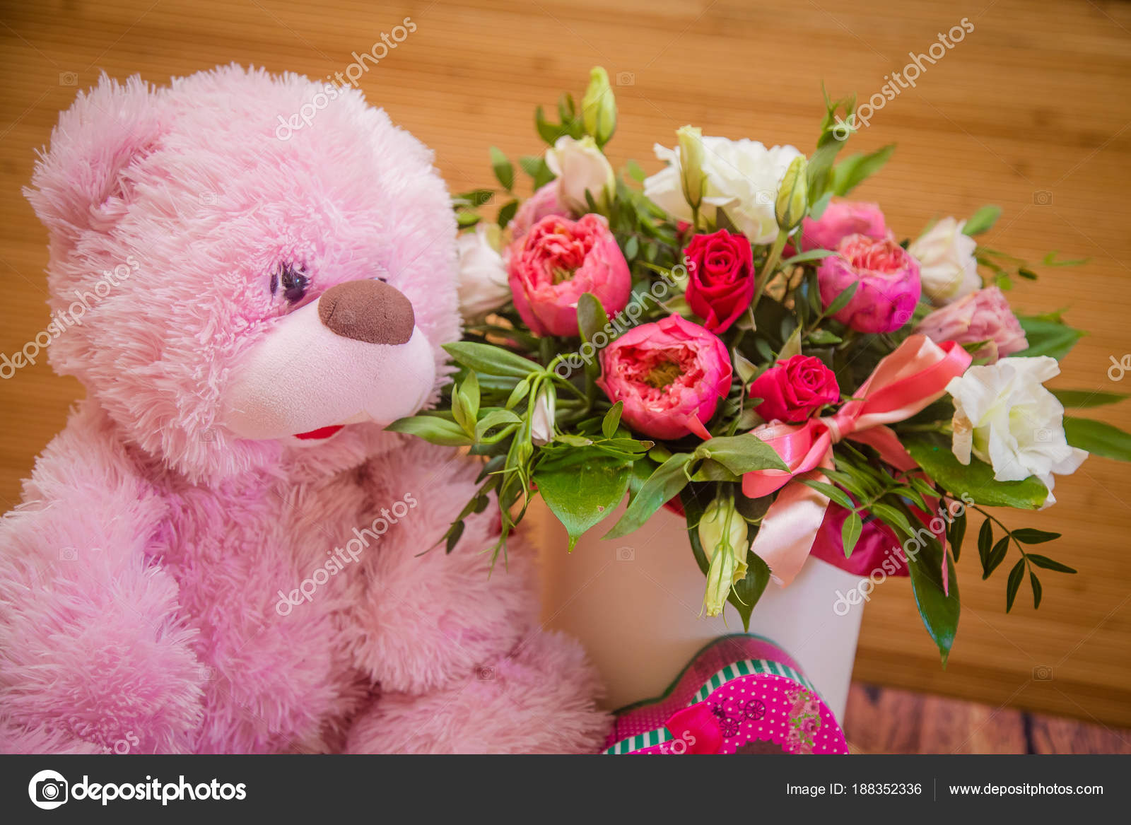 beautiful flowers with teddy bear