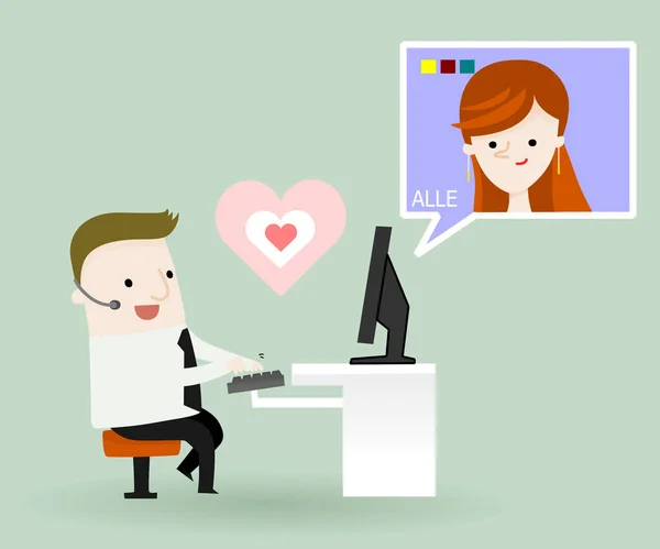Worker Video Call His Girlfriend Office — Stock Photo, Image