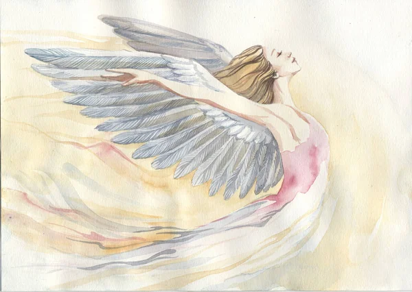 天使を描いた水彩画 手作り — ストック写真