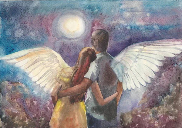 Watercolor Illustration Depicting Angel Handmade Painting — Stock Photo, Image