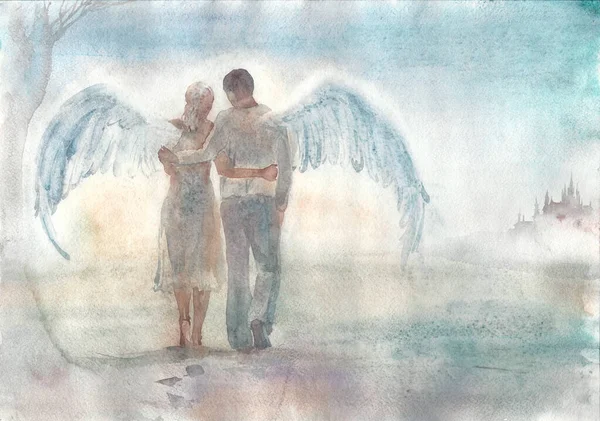 Watercolor Illustration Depicting Angel Handmade Painting — Stock Photo, Image