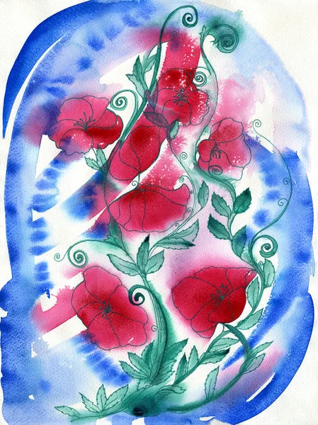 Красные Цветы Сорняков Акварельная Иллюстрация Сделанная Вручную — стоковое фото
