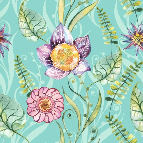 Exotic Flowers Seamless Flowers Background Patternwatercolor Flowers Seamless Pattern Green — Stock Photo, Image
