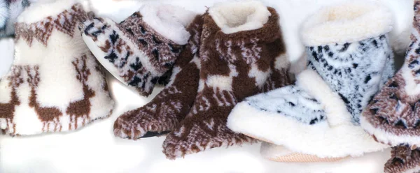 A variety of woolen slippers with pattern handmade
