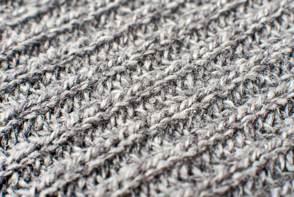 Texture Gray Woolen Knitted Sweater Closeup Macro — 스톡 사진