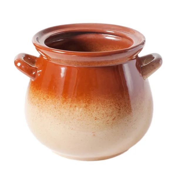 Open Brown Clay Pot Lid White Background Stock Picture