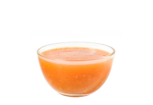 Orange Fruit Sauce Glass Bowl Close White Background — 스톡 사진