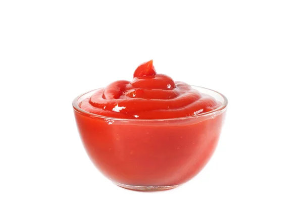Tomato Ketchup Glass Bowl Close White Background — 스톡 사진