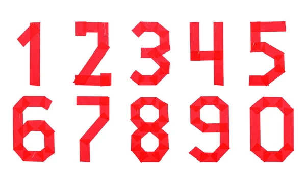 白い背景に隔離された赤いスコッチテープからの数字のセット — ストック写真