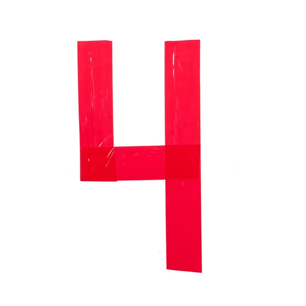 Number Four Made Red Scotch Tape White Background — 스톡 사진