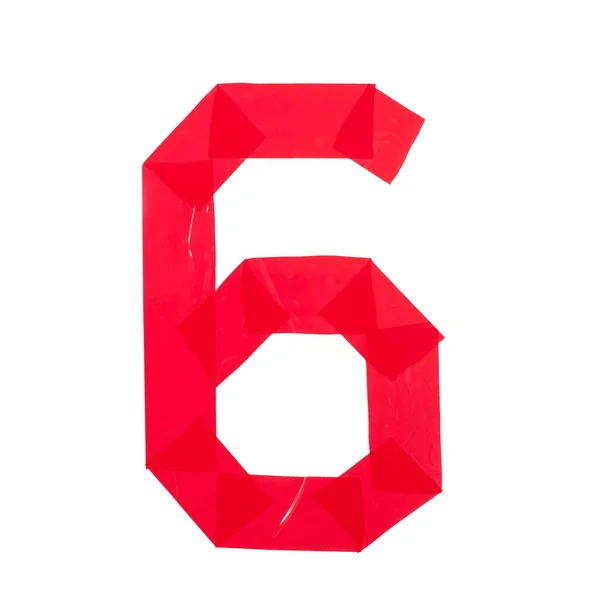 Number Six Made Red Scotch Tape White Background — 스톡 사진