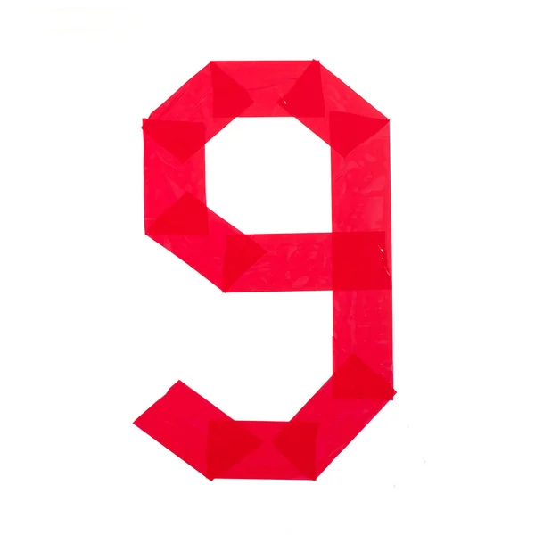 Number Nine Made Red Scotch Tape White Background — 스톡 사진
