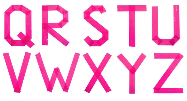 Satz Pinkfarbener Buchstaben Des Englischen Alphabets Aus Klebeband Auf Weißem — Stockfoto