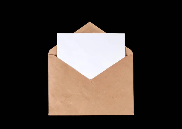 Kahverengi Kağıt Zarfın Içinde Beyaz Bir Kağıt Var Boşluğu Kopyala — Stok fotoğraf
