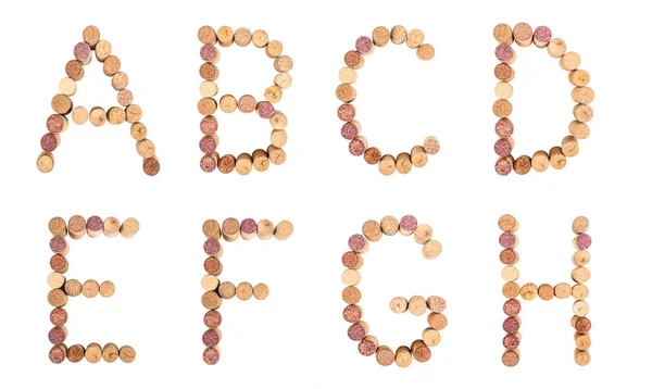 Buchstabensatz Aus Weinkorken Alphabet Isoliert Auf Weißem Hintergrund — Stockfoto